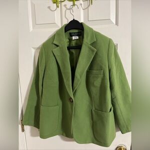 Vintage 90s Harve Benard green Wool Blazer Suit Crop Jacket size 14P